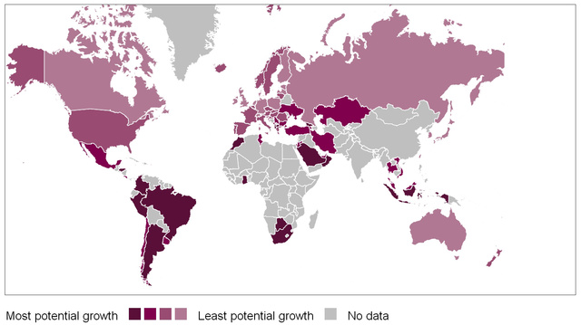 Minél sötétebb lila egy ország, annál nagyobb potenciál rejtőzik még az alapfokú oktatásában.