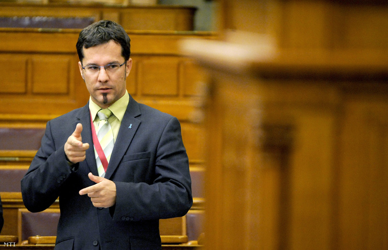 Tapolczai Gergely, a Fidesz képviselője jelnyelven szólal fel az Országgyűlés plenáris ülésén 2013. szeptember 17-én.