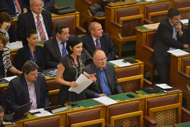 Kunhalmi Ágnes MSZP-s képviselő az Országgyűlés plenáris ülésén 2014. június 23-án.