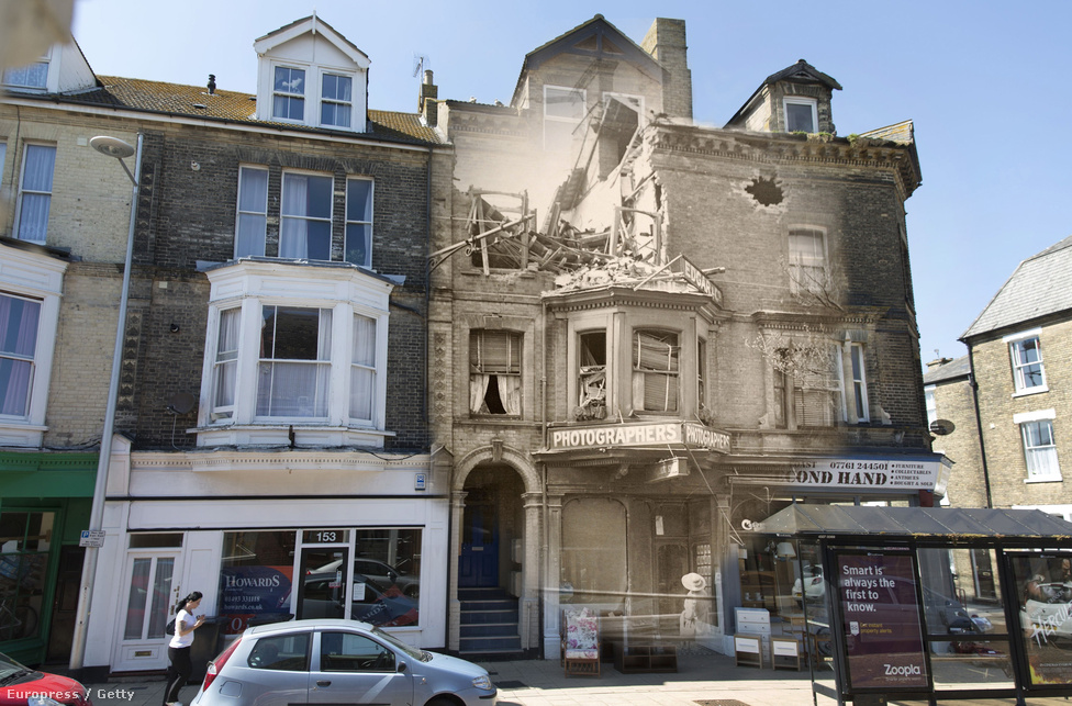 A ház akkor omlott össze, amikor a németek 1916 áprilisában lebombázták Lowestoftot. A régi fotó egy képeslapon maradt fenn.
