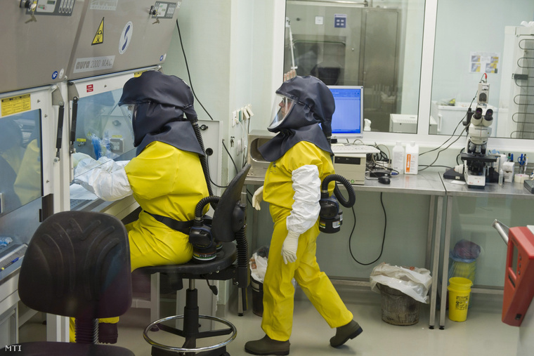 Szakemberek dolgoznak a budapesti Nemzeti Biztonsági Laboratóriumban 2013. május 15-én. Az Országos Epidemiológiai Központ által működtetett laboratóriumban az elmúlt tíz évben fejlesztették ki a veszélyes kórokozók hagyományos és korszerű molekuláris biológiai diagnosztikai hátterét.