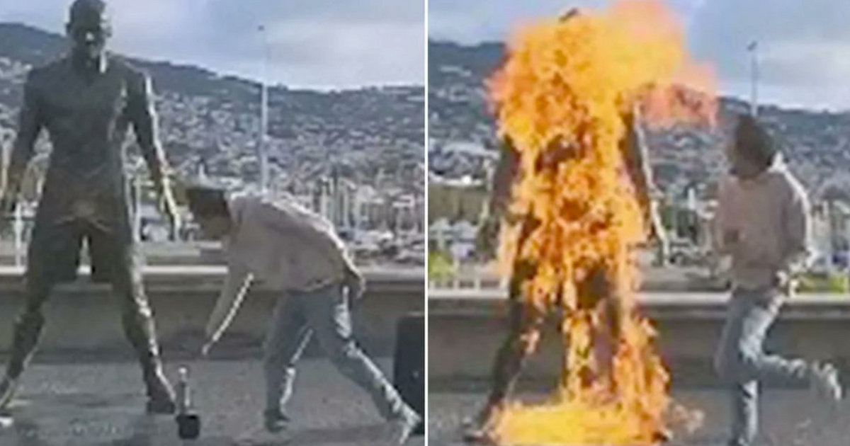 Egy őrült felgyújtotta Cristiano Ronaldo szobrát, hajtóvadászat folyik a vandál után