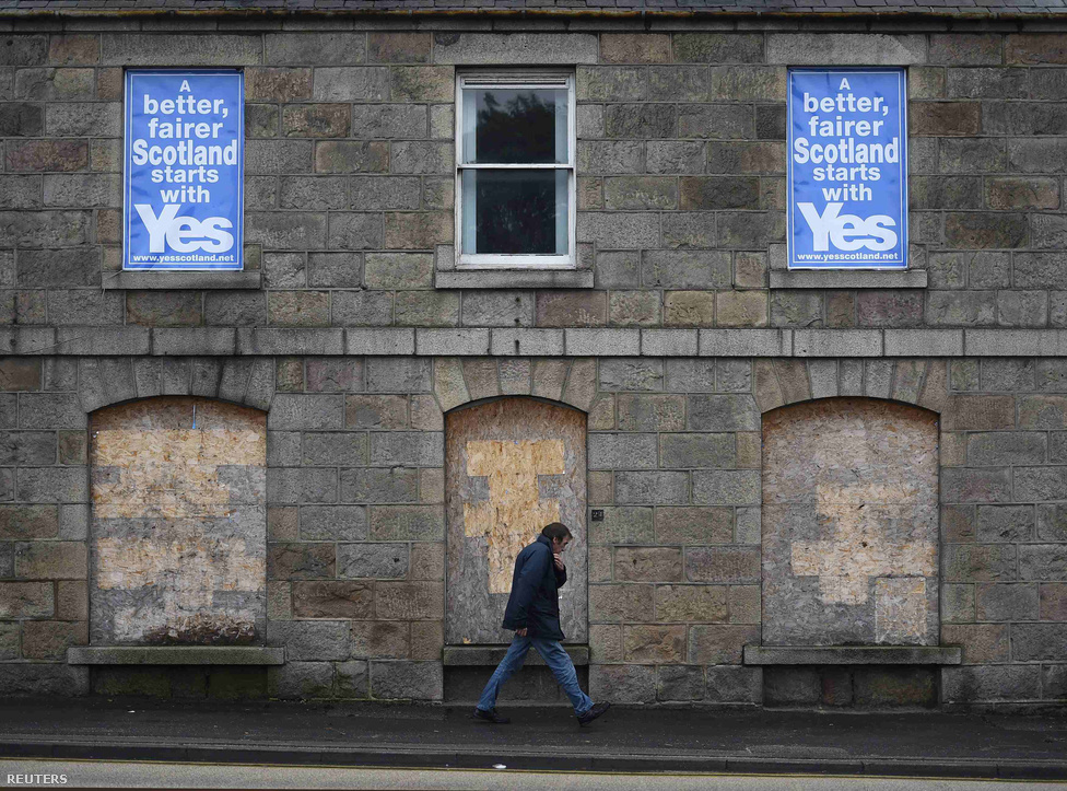 Elszakadáspárti kampány Aberdeenben. Ha győznének a függetlenség hívei a népszavazáson, az sem jelentené Skócia azonnali elszakadását, a tényleges függetlenségre 2016 márciusáig kellene várni.