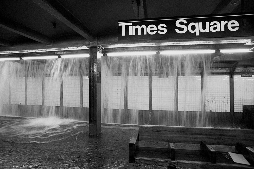 Nem csak Magyarországon ázik be a metró olykor: itt a Times Square-nél az egyik legforgalmasabb megállóba ömlik a víz odafentről. Ez a metró egyik legkomolyabb gondja, hiába költenek több százmillió dollárt szivattyúrendszerek telepítésére, a nagyobb esőzések simán elárasztják az alagutakat. Ezzel függ össze az alagutakban élő, kiirthatatlan patkánypopuláció problémája is.
                        