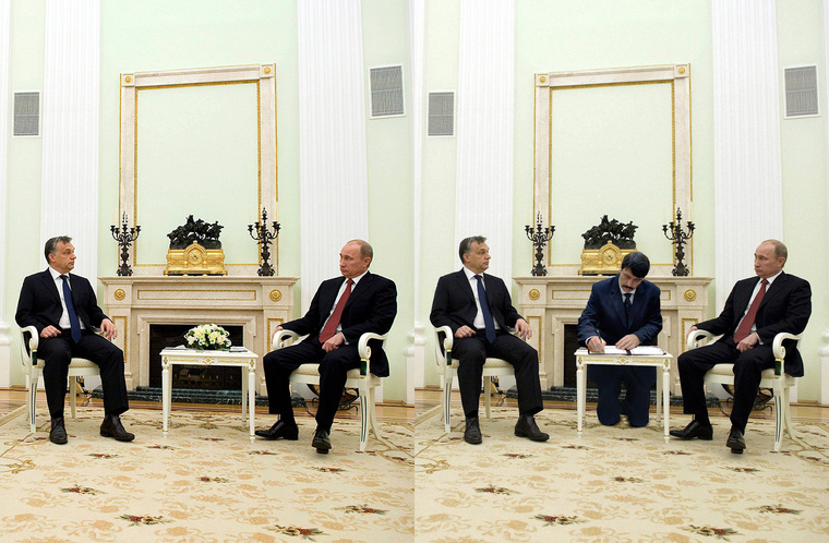 Balra az eredeti (Koszticsák Szilárd / MTI) jobbra a manipulált fotó (szarvas / Index) látható.
