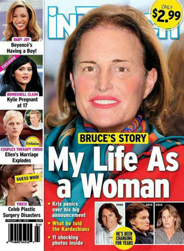A fenti címlapon egyébként nemcsak a nővévvált Jenner vicces, hanem az is, hogy azt állítják, lánya, a 17 éves Kylie Jenner, na meg Beyoncé is terhes.