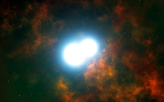 Fantáziarajz a Henize 2-428 jelű planetáris köd centrumában felfedezett fehér törpe kettősről, amelynek komponensei egyre közelebb keringve egymáshoz 700 millió éven belül összeolvadnak és egy hatalmas, Ia típusú szupernóva-robbanásban megsemmisülnek.