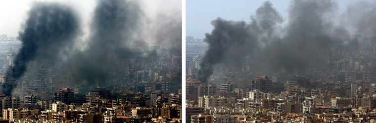 Adnan Hajj 2006-os, az izraeli-libanoni konfliktusban készült képén mai szemmel nézve már szinte viccesen ügyetlen módon próbált a gomolygó füstön dúsítani a Photoshop klónozás funkciójával. A képeket kiadó Reuters először szűkszavúan annyit nyilatkozott, hogy csak az érzékelőre kerülő port akarta a fotós leszedni a képekről, majd rövid úton eltávolította a képet rendszeréből és hosszabb nyilatkozatban elítélte a manipulációt.