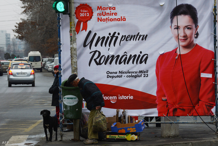 Oana Niculescu-Mizil parlamenti képviselő plakátja Bukarestben, 2012. december 6-án.
