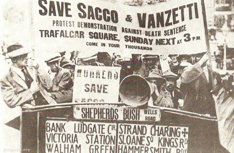 Tüntetés a Sacco és Vanzetti ellen hozott ítélet miatt Londonban, 1921-ben.