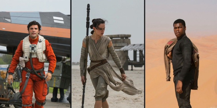 Poe, Rey és Finn a Star Wars 7 legfrissebb, hivatalos jelenetfotóin