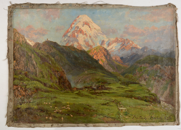 Carl Wuttke: Hegyvidéki táj – Kazbek hegy. Néprajzi Múzeum; Rajz-, festmény- és nyomatgyűjtemény