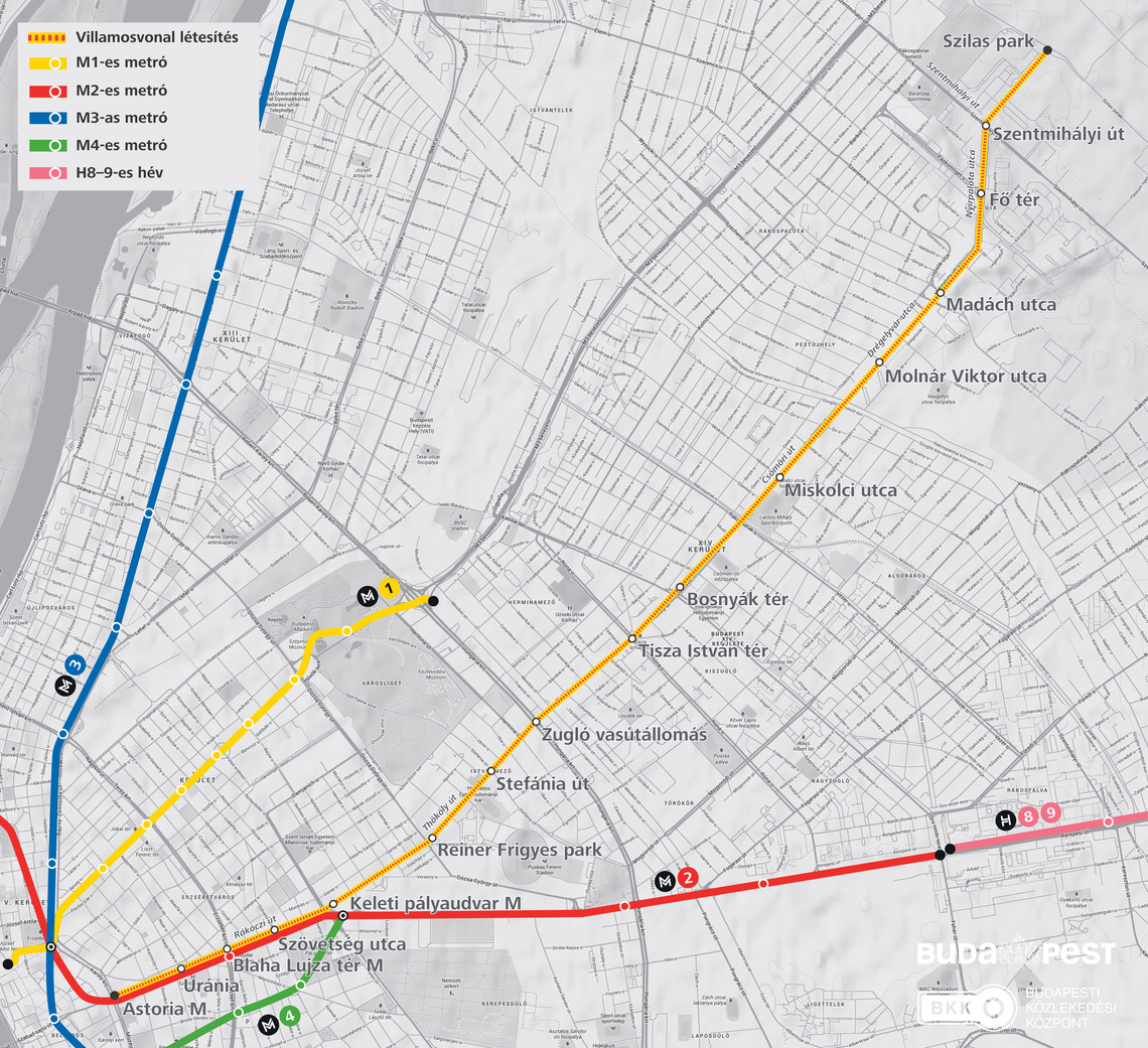 A tervezett újpalotai villamosvonal és a metróvonalak kapcsolata.