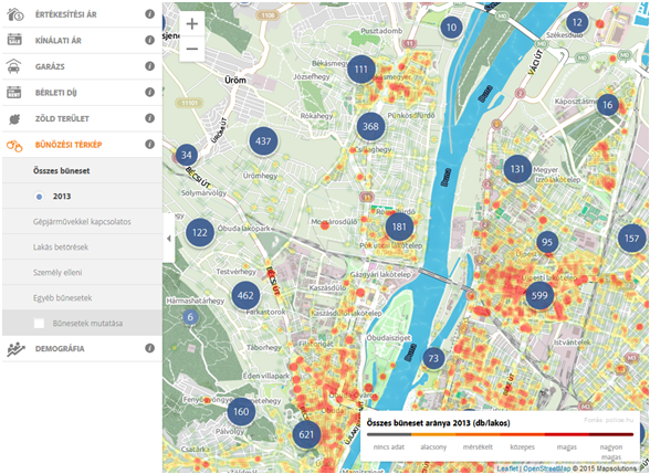A környék bűnözési statisztikái. Utcaszintű adatokért kattintsatok a térképre!