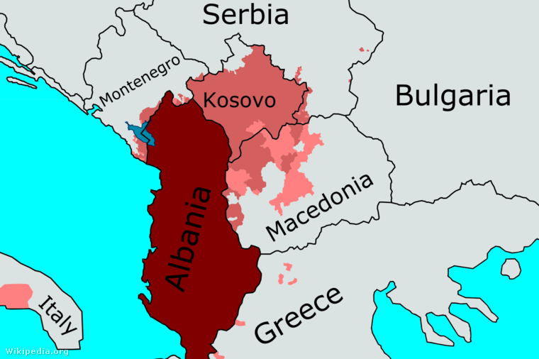 Az albán ajkú lakosság eloszlása a Balkánon