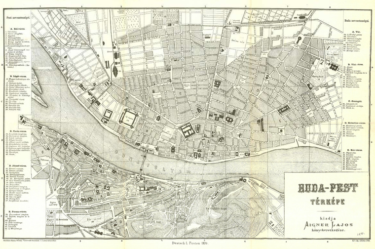 Buda-Pest térképe utbaigazító kalauzzal 1870-ből